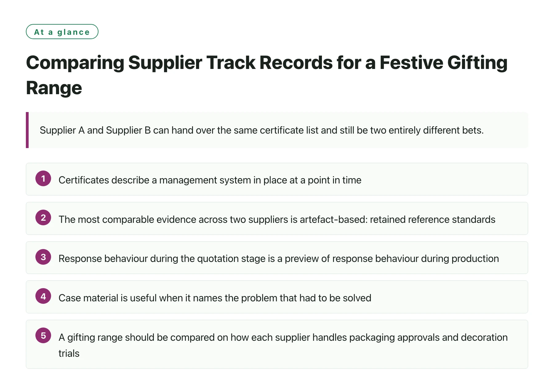 Comparing Supplier Track Records for a Festive Gifting Range——全文要点速览